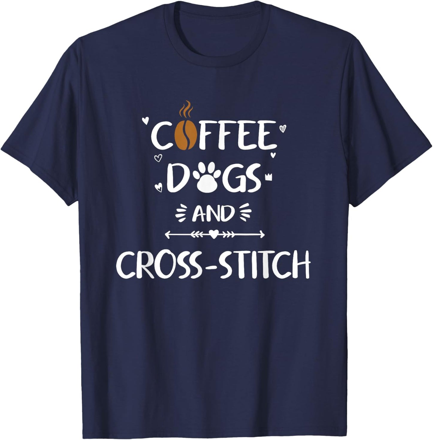 Coffee Dogs & Cross-Stitch Needlepoint Stitching T-Shirt - T-Shirt | Navy