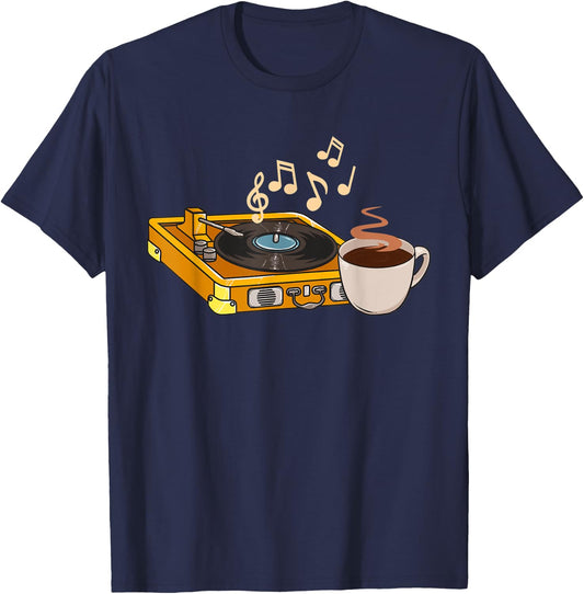 Vintage Vinyl Record Player LP Turntable Coffee Music Lover T-Shirt - T-Shirt | Navy