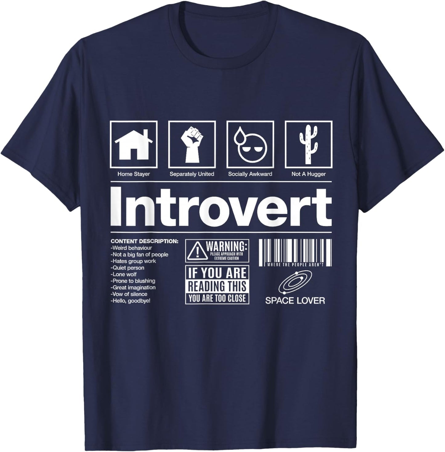 Introvert Label Signs T-Shirt - T-Shirt | Navy