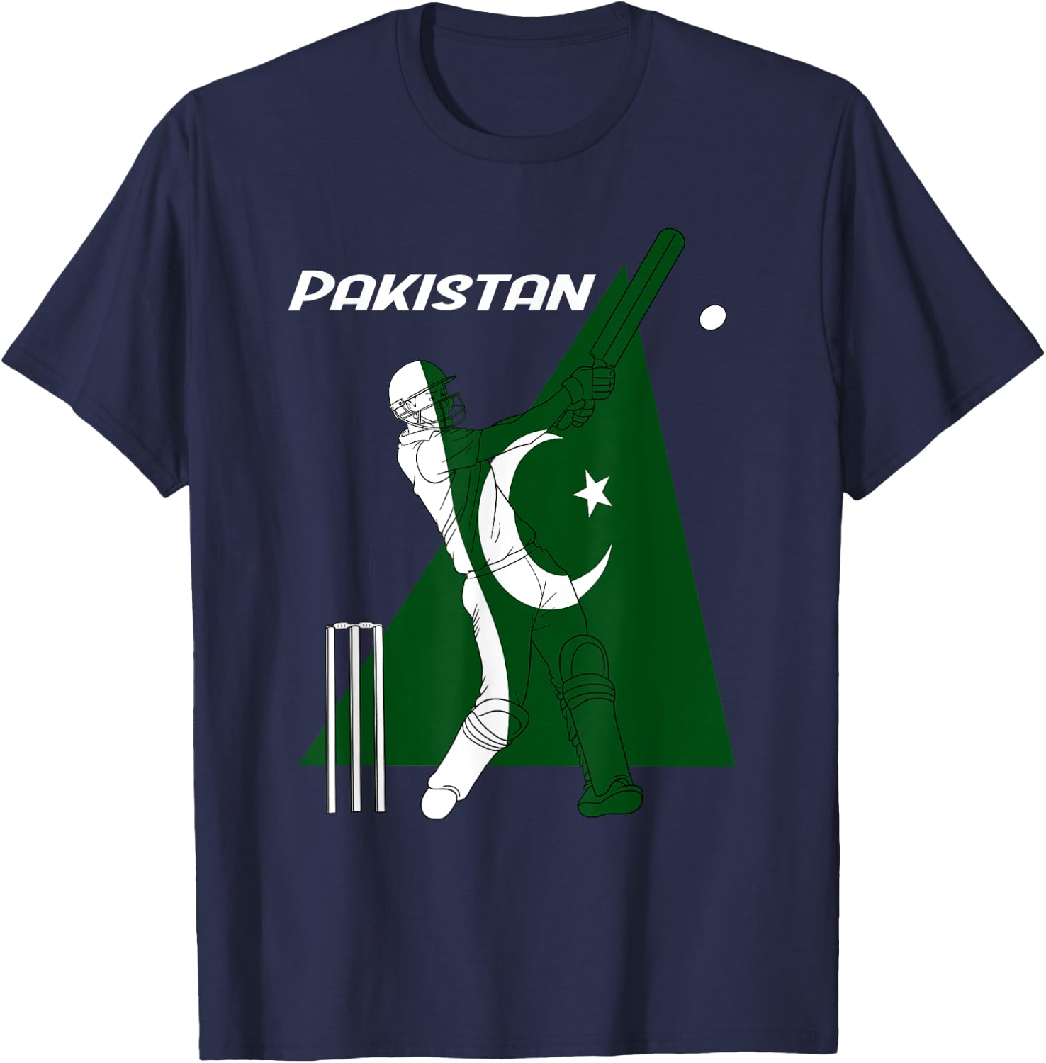 Pakistan Cricket Team Batsman Pakistani Flag T-Shirt - T-Shirt | Navy