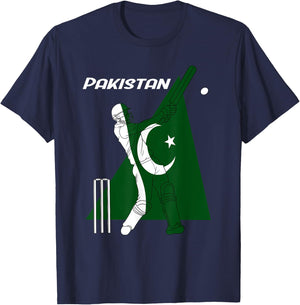 Pakistan Cricket Team Batsman Pakistani Flag T-Shirt - T-Shirt | Navy