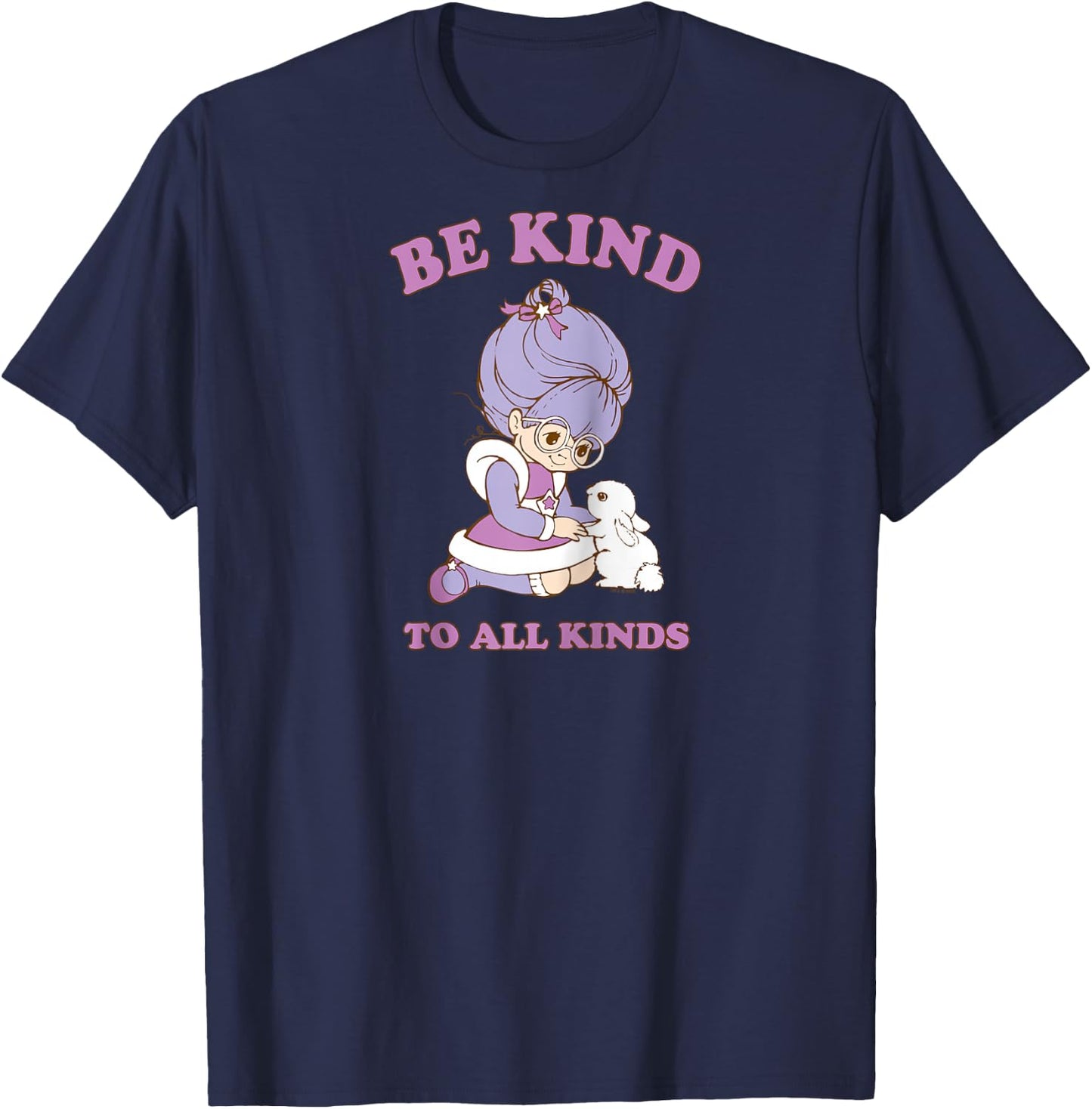 Rainbow Brite Be Kind To All Kinds Shy Violet & Bunny Raglan Baseball T-Shirt - T-Shirt | Navy