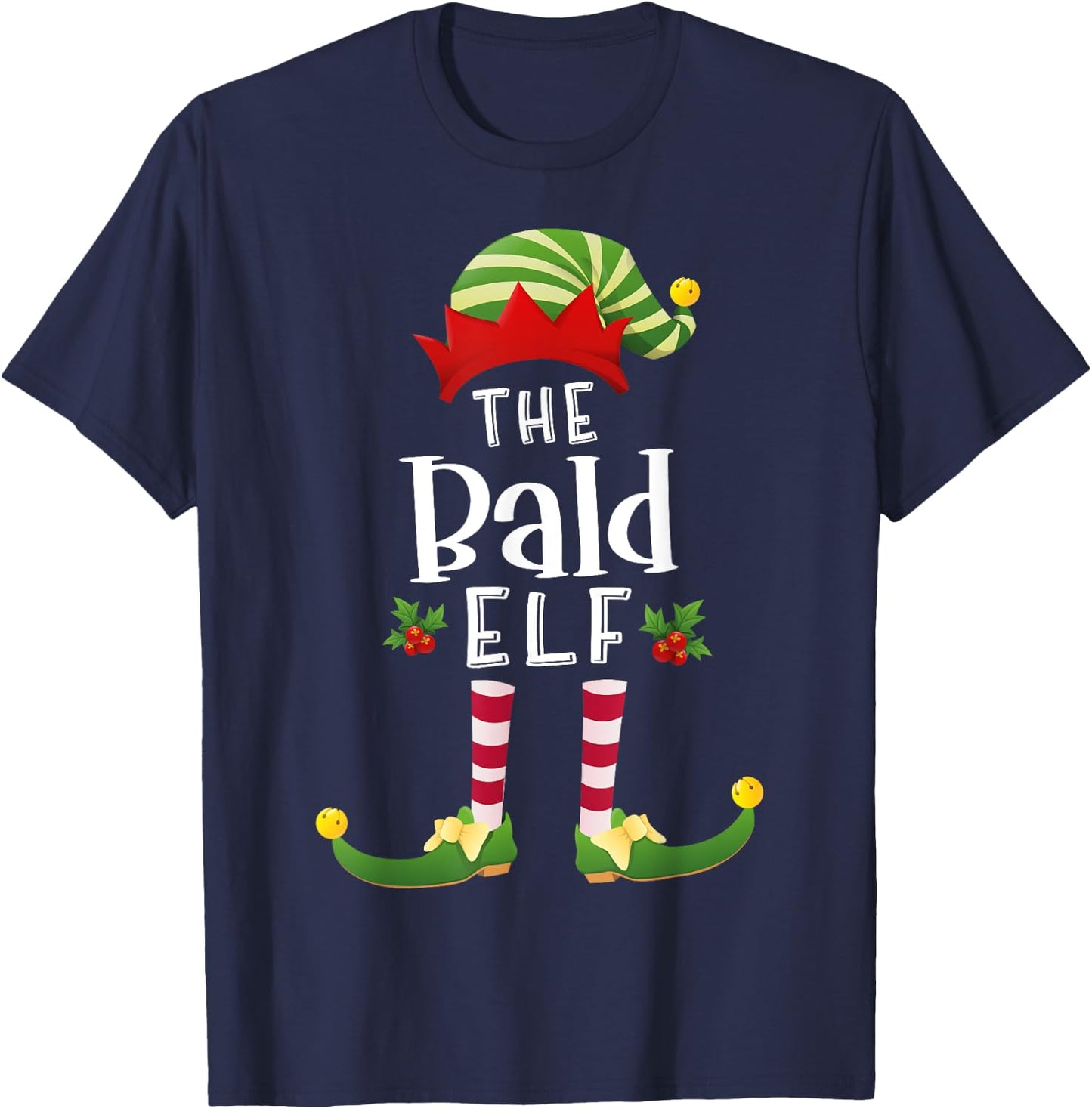 Bald Christmas Elf Matching Pajama X-Mas Party T-Shirt - T-Shirt | Navy