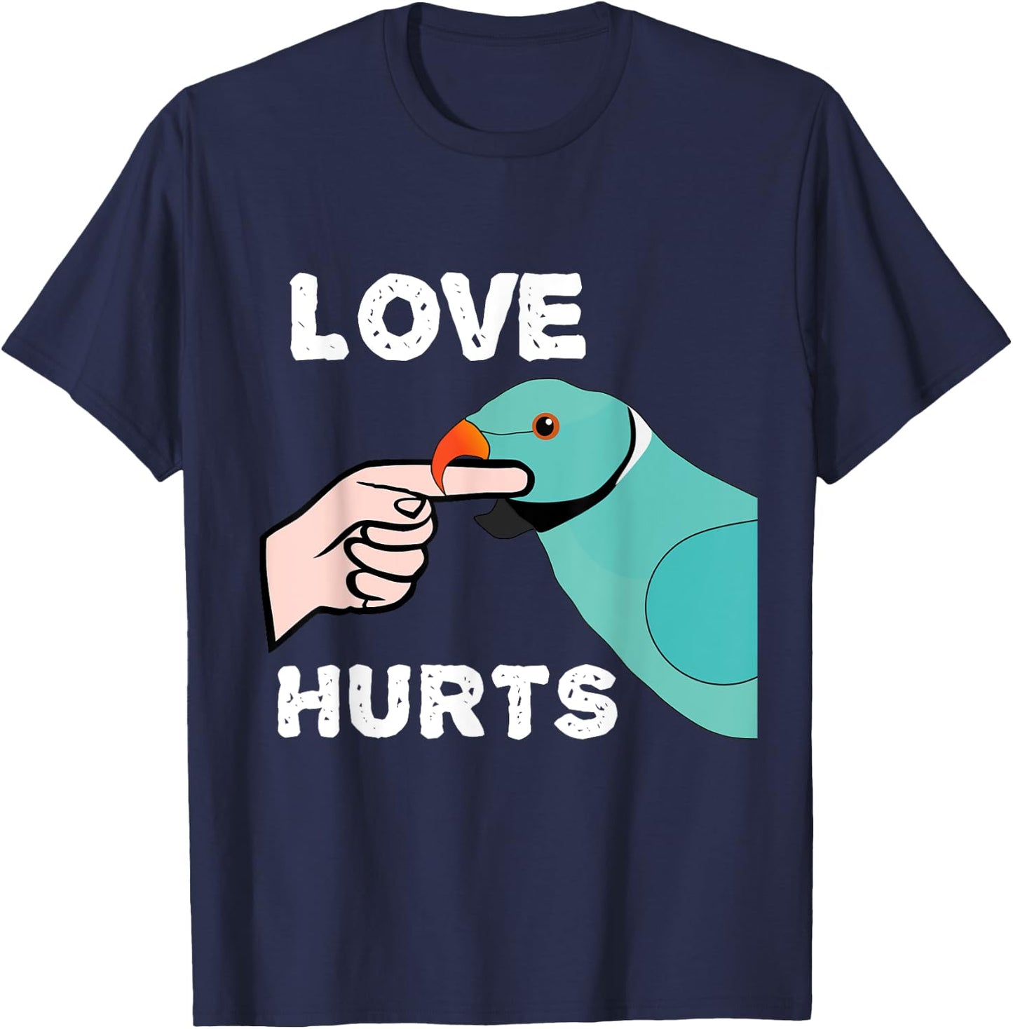 Love Hurts Blue Indian Ringneck Parrot T-Shirt - T-Shirt | Navy