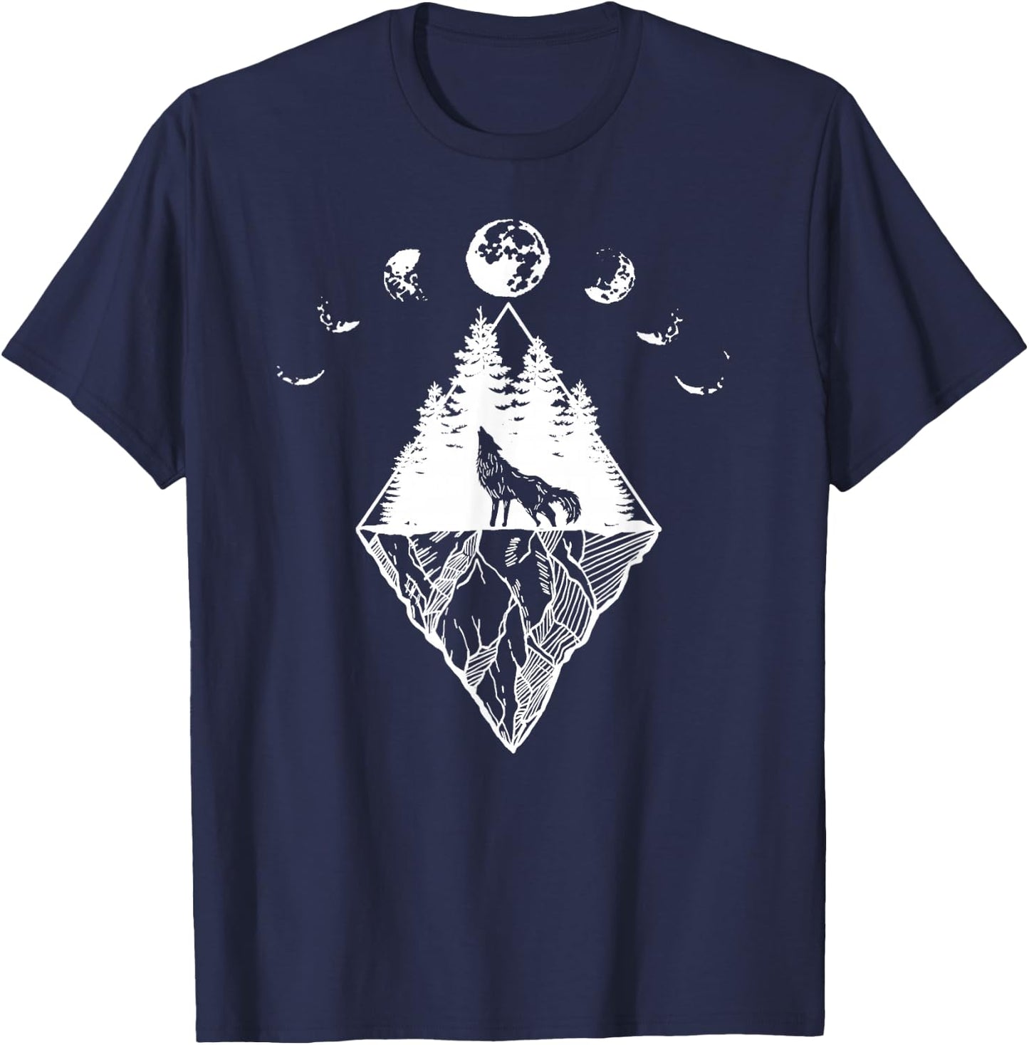 Howling Wolf Phases Of The Moon T-Shirt - T-Shirt | Navy