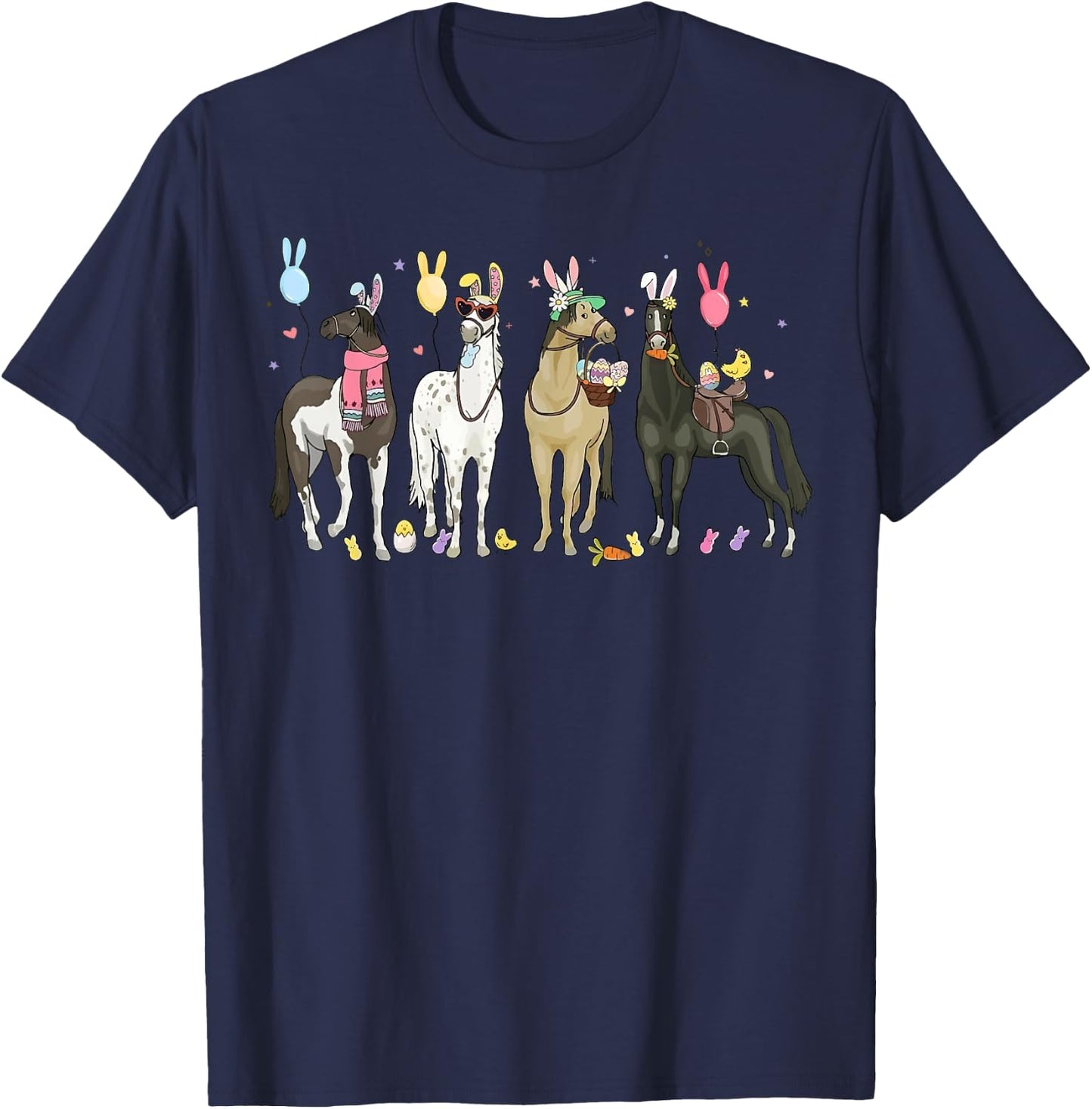 Funny Horse Easter Day Farm Animal Cute Bunny Horse Lover T-Shirt - T-Shirt | Navy