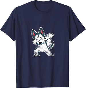 Husky Dog Lover Gift Dabbing Husky Women Kids T-Shirt - T-Shirt | Navy