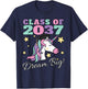 Girls Class of 2037 Magical Unicorn Graduation Cap T-Shirt - T-Shirt | Navy