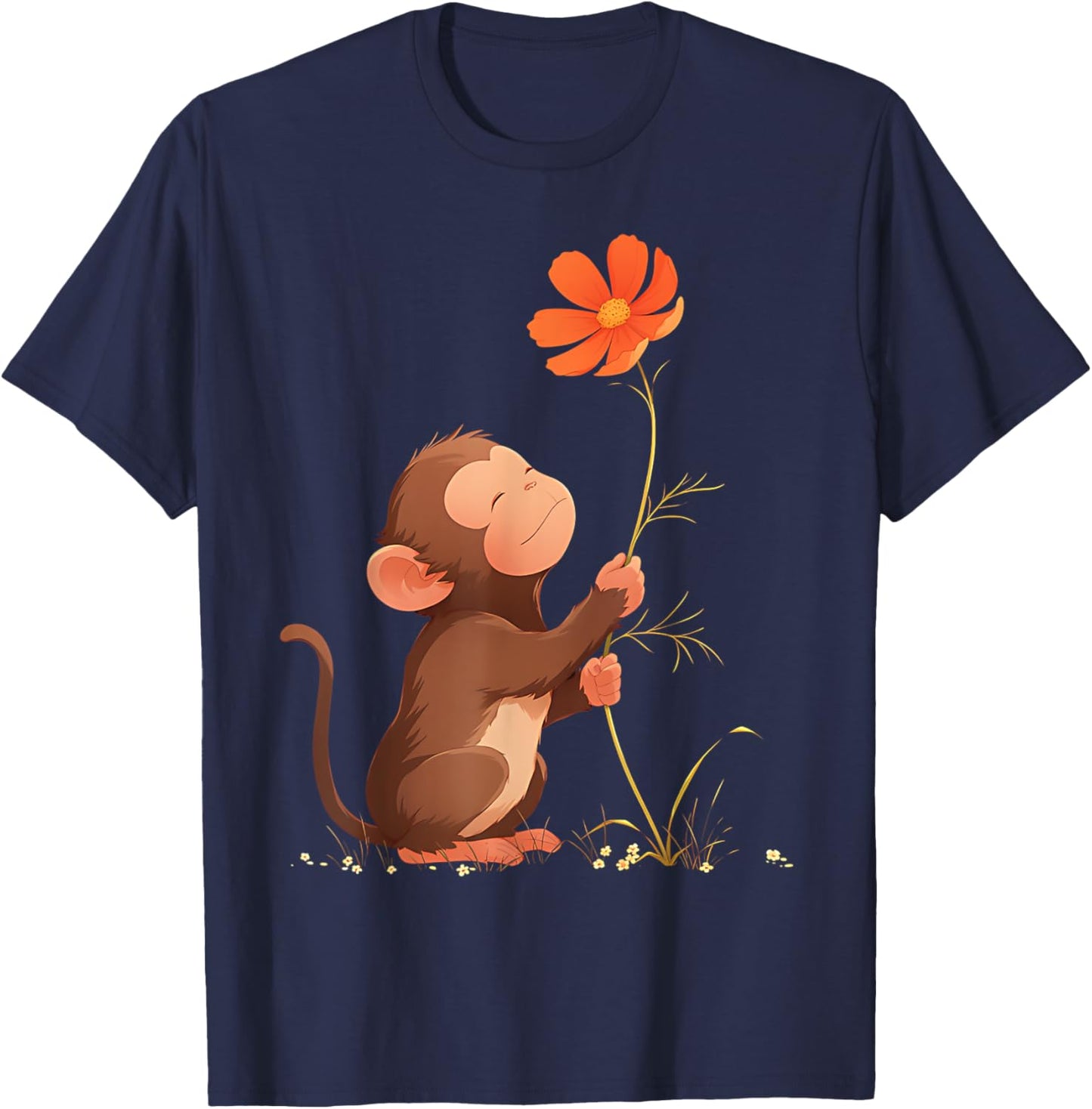 Cute Monkey Flower T-Shirt - T-Shirt | Navy
