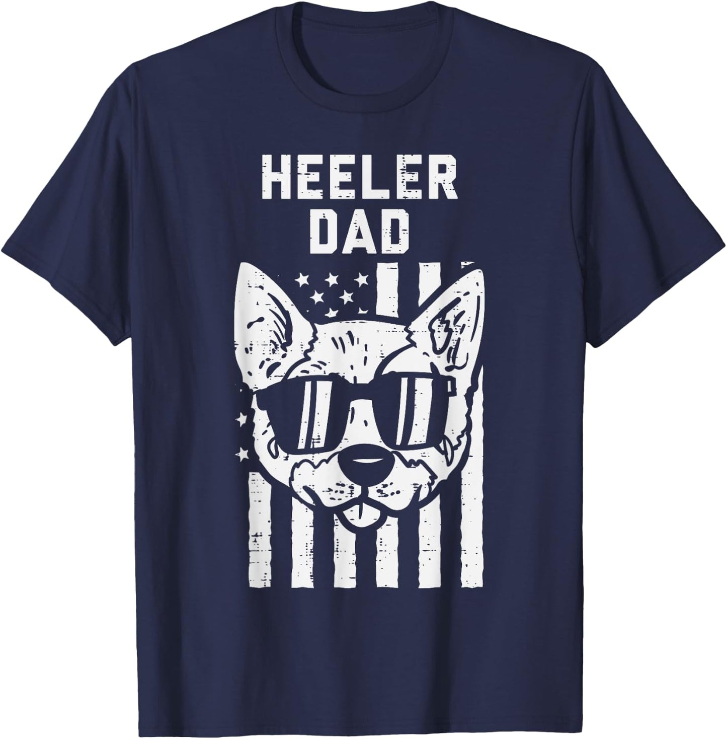 Heeler Dad Flag Cool Blue Red Cattle Dog Patriotic Men Gift T-Shirt - T-Shirt | Navy
