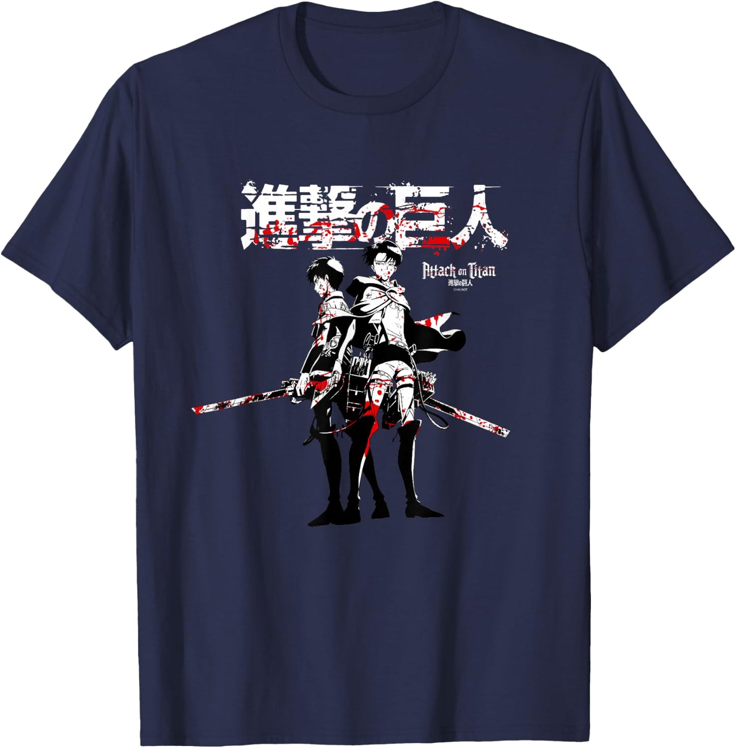 Attack on Titan Levi and Eren Sword Blood Splatter AOT Anime T-Shirt - T-Shirt | Navy