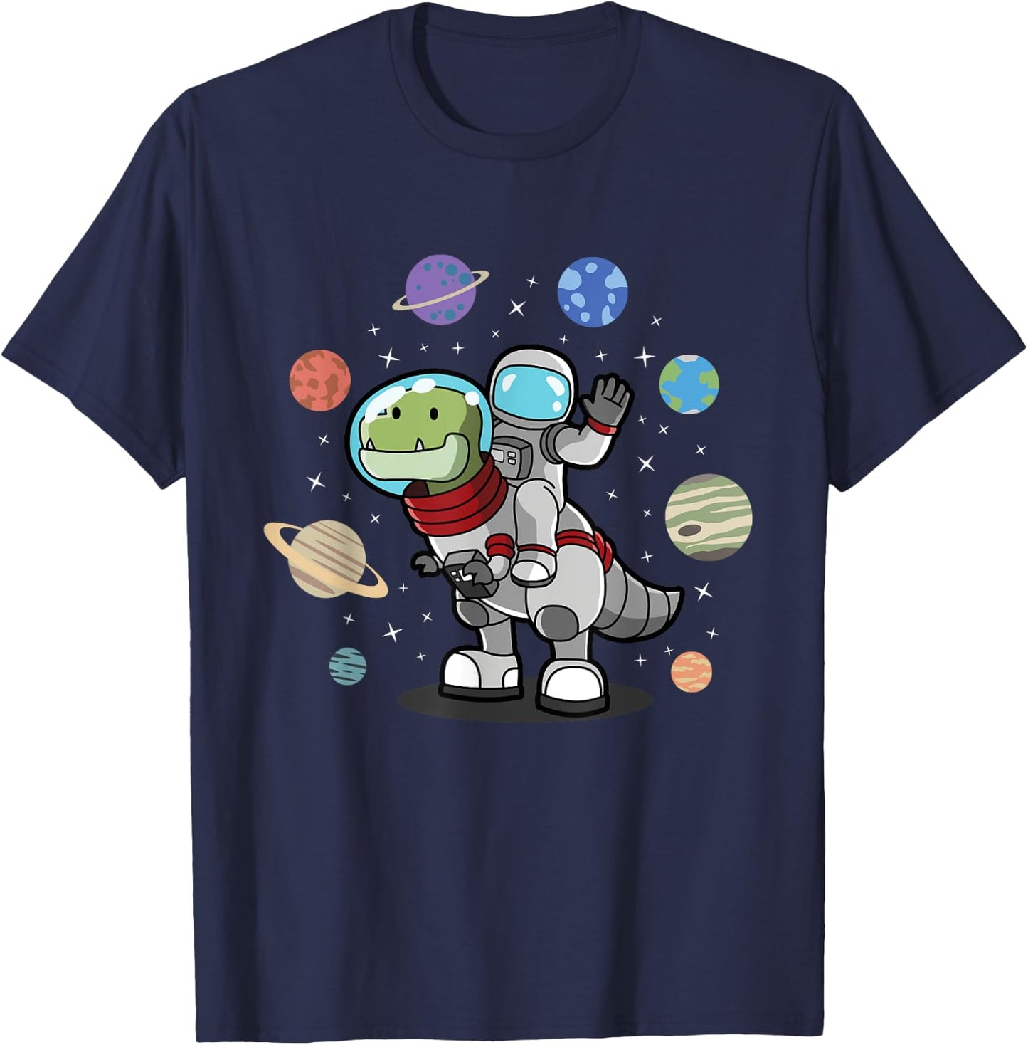 Dinosaur, Astronaut & Planets, Space & Dino, Space T-Shirt - T-Shirt | Navy
