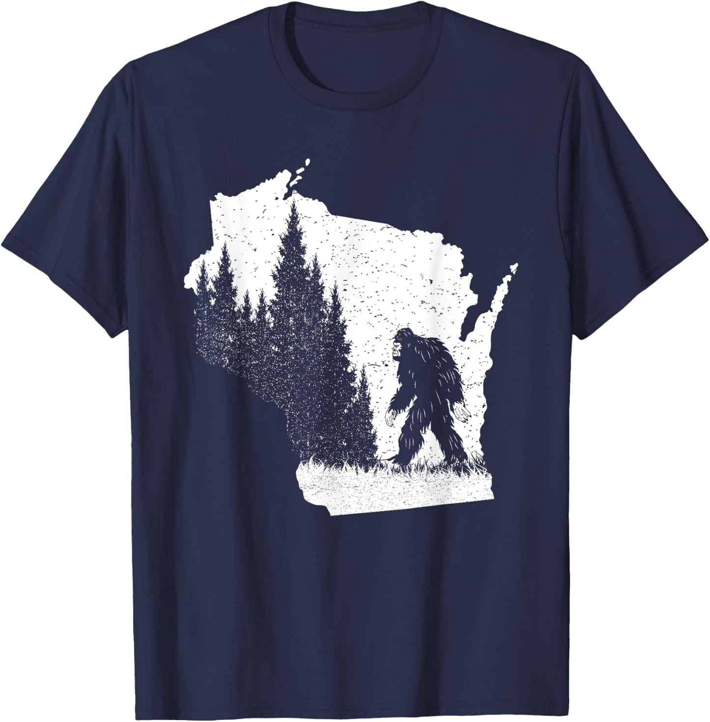 Wisconsin Bigfoot Pride Sasquatch Silhouette Forest Lovers T-Shirt - T-Shirt | Navy