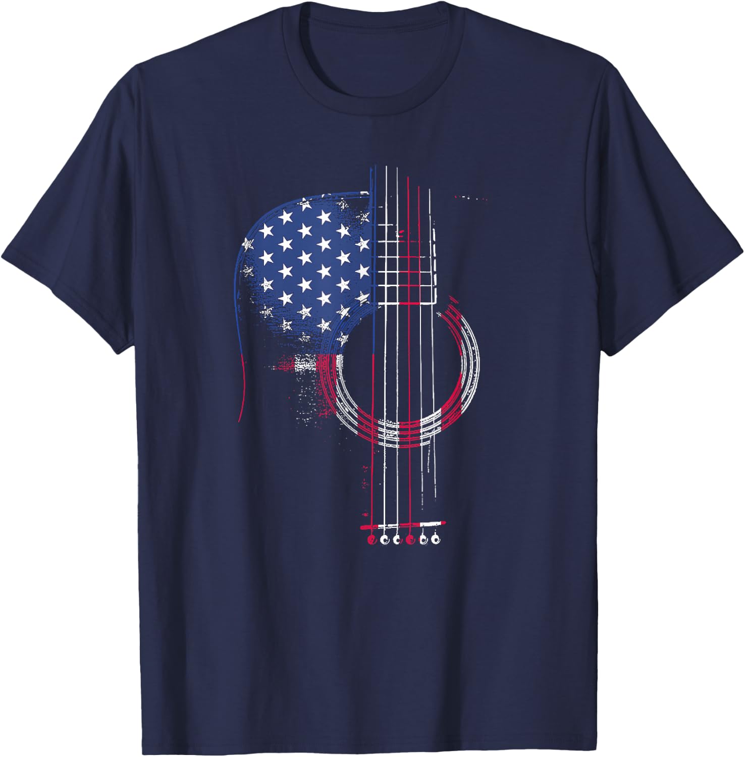 Funny Guitar America Flag Patriotic 4th Of July Women Men T-Shirt - T-Shirt | Navy