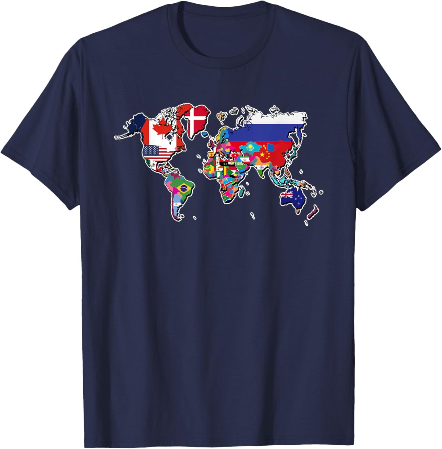 World Flag Map Globe Travelers Atlas T-Shirt - T-Shirt | Navy