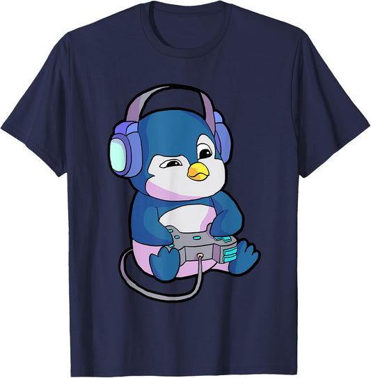 Funny Gamer Gifts & Gaming Shirts & Boys - -Adults, Kids - Black - Short Sleeve - - Small - Modern - Gamer Penguin Theme - Christmas, Birthday T-Shirt - T-Shirt | Navy