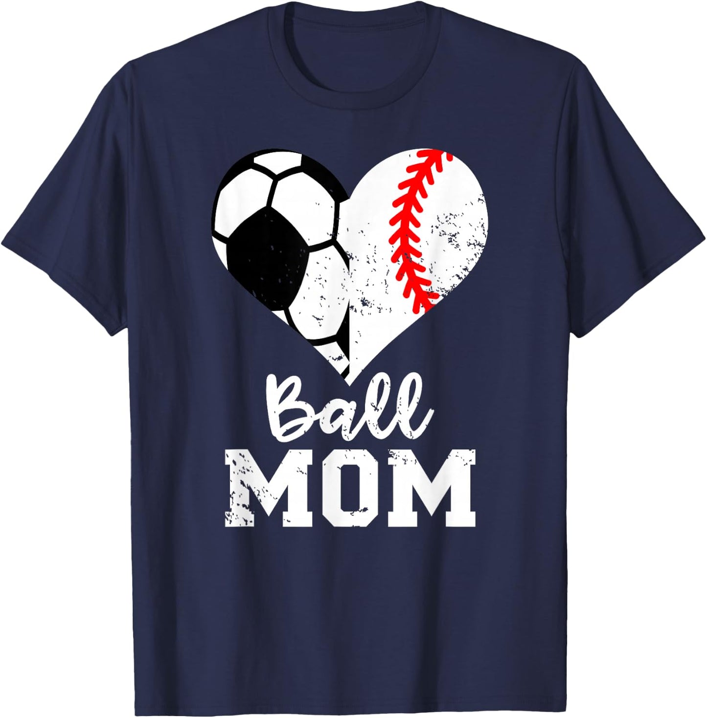 Ball Mom Heart Funny Baseball Soccer Mom T-Shirt - T-Shirt | Navy
