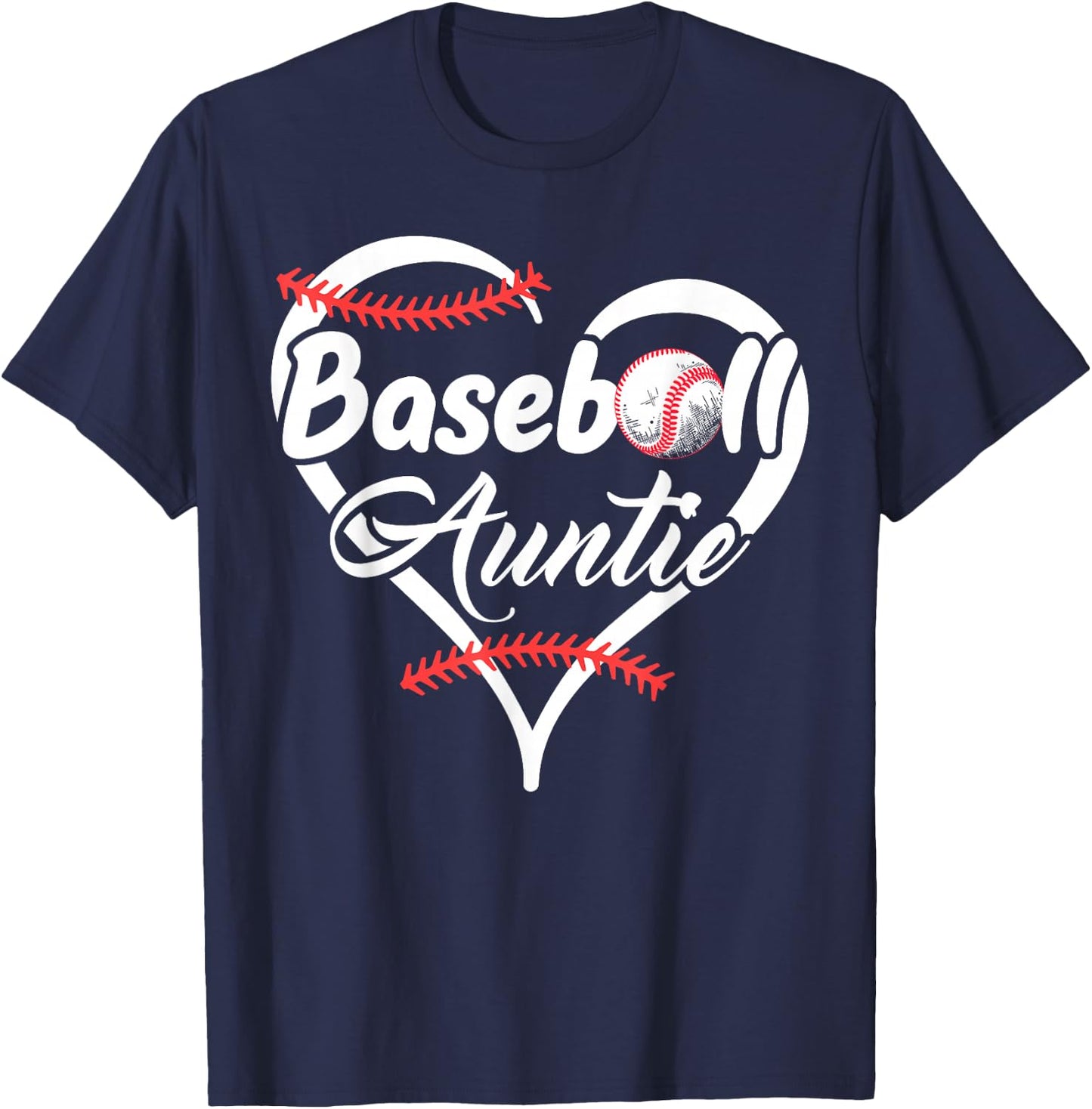 Baseball Aunt Heart Proud Baseball Auntie T-Shirt - T-Shirt | Navy