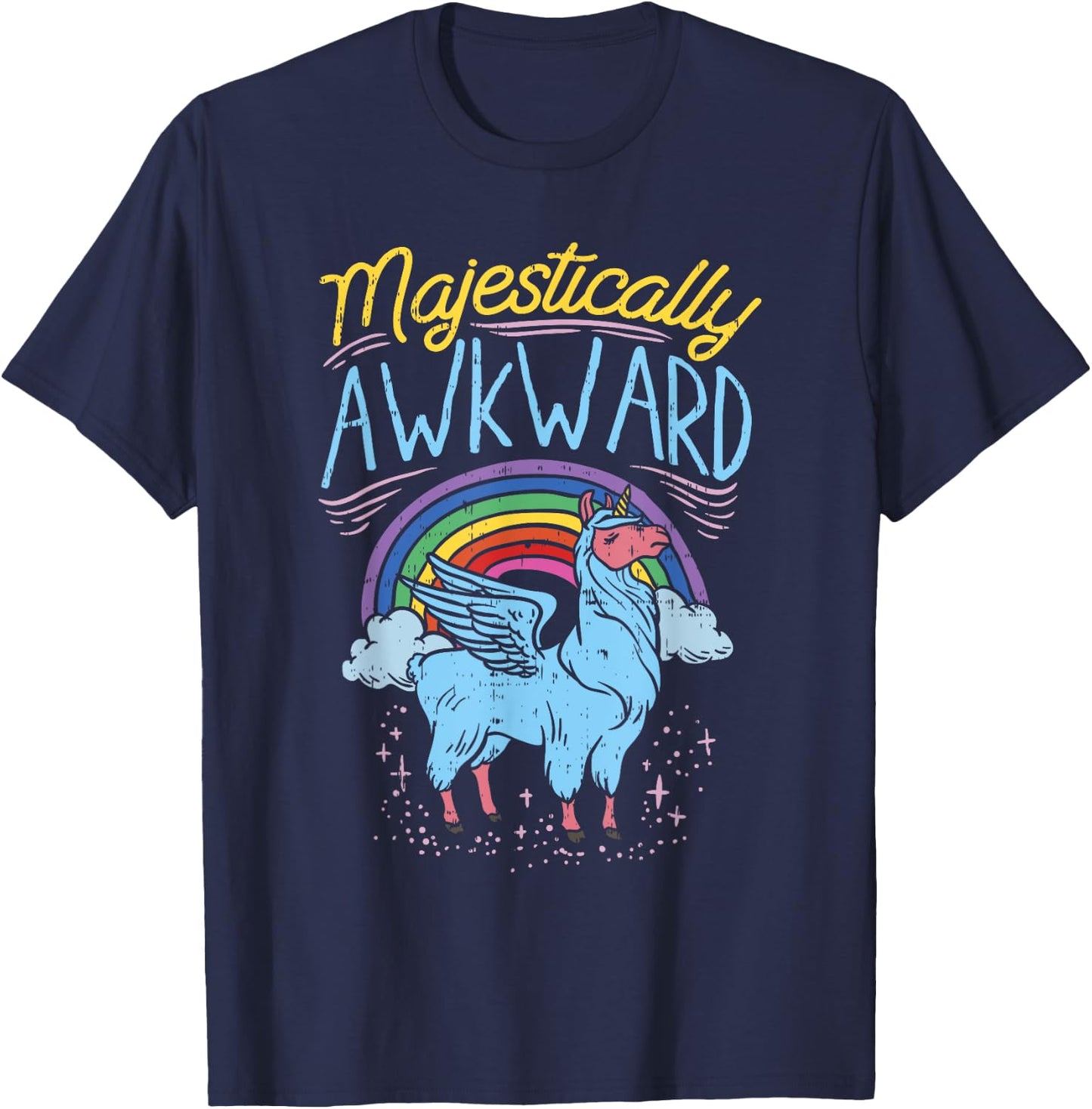 Majestically Awkward Funny Llamacorn Llama Unicorn Rainbow T-Shirt - T-Shirt | Navy