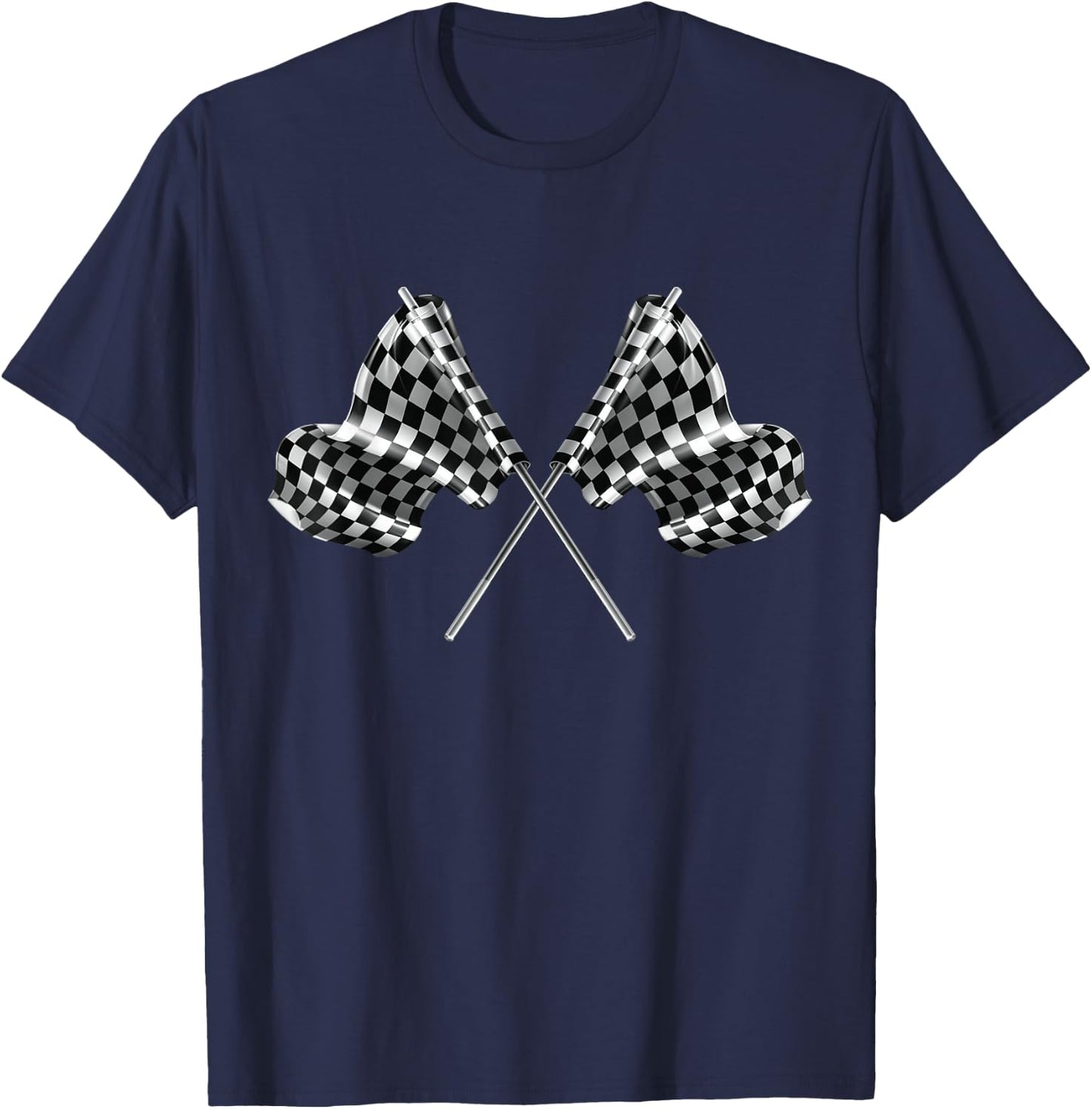 Racing Car Checkered Finish Line Flag Automobile Motor Race T-Shirt - T-Shirt | Navy