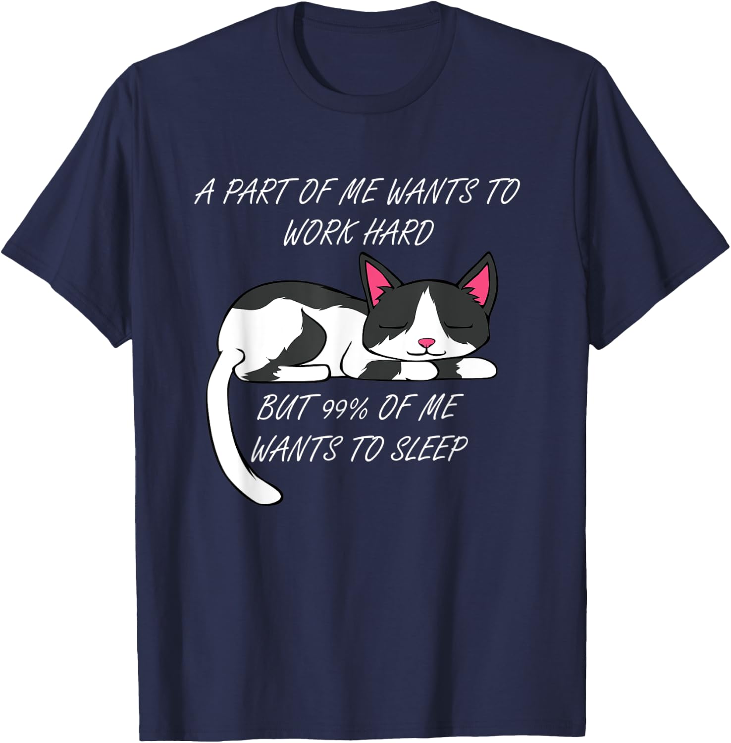 Lazy Cat Excuse Funny Saying Work Office Men Women Kids T-Shirt - T-Shirt | Navy