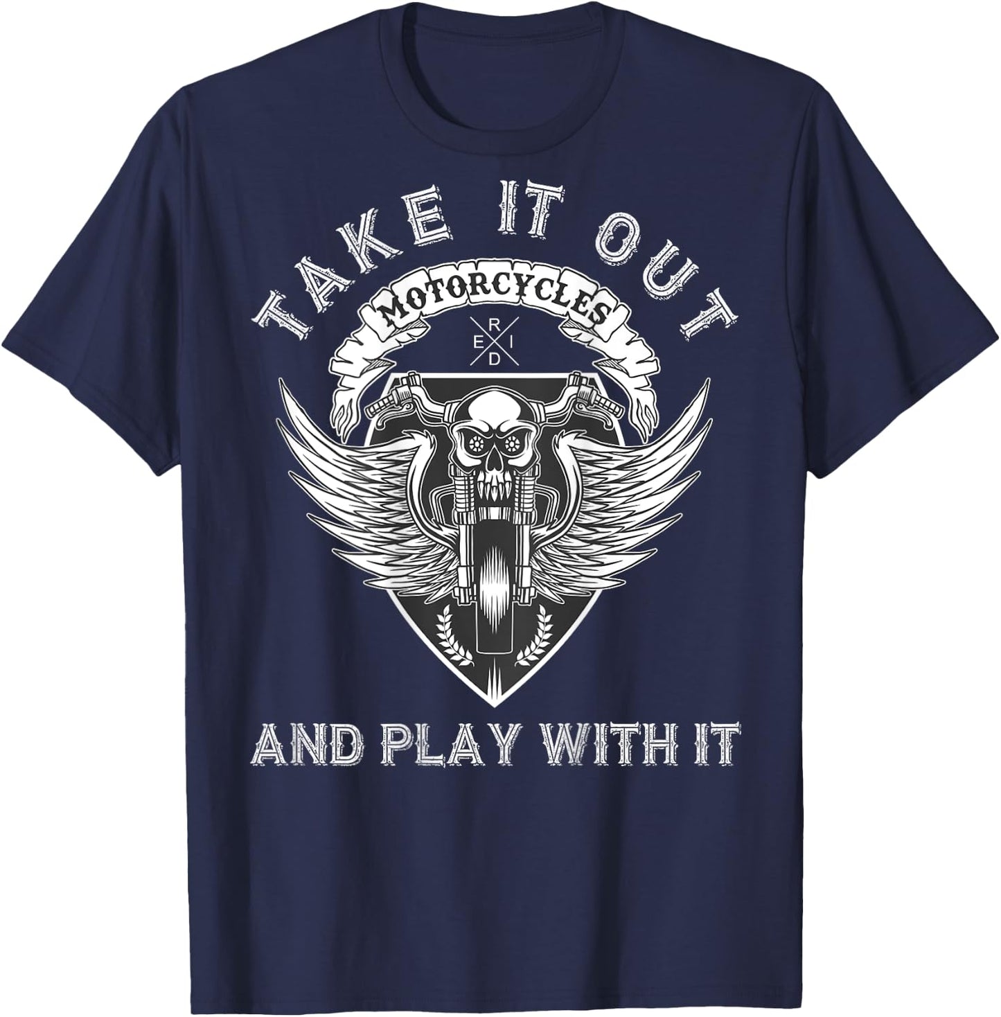 Funny Biker Quote Angel Wings Motorcycle Skull - On Back T-Shirt - T-Shirt | Navy