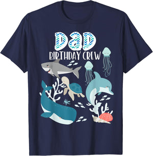 Dad of the Birthday Boy Ocean Sea Animals Birthday Party T-Shirt - T-Shirt | Navy