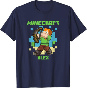 Minecraft Alex With Bow Taking Aim T-Shirt - T-Shirt | Navy