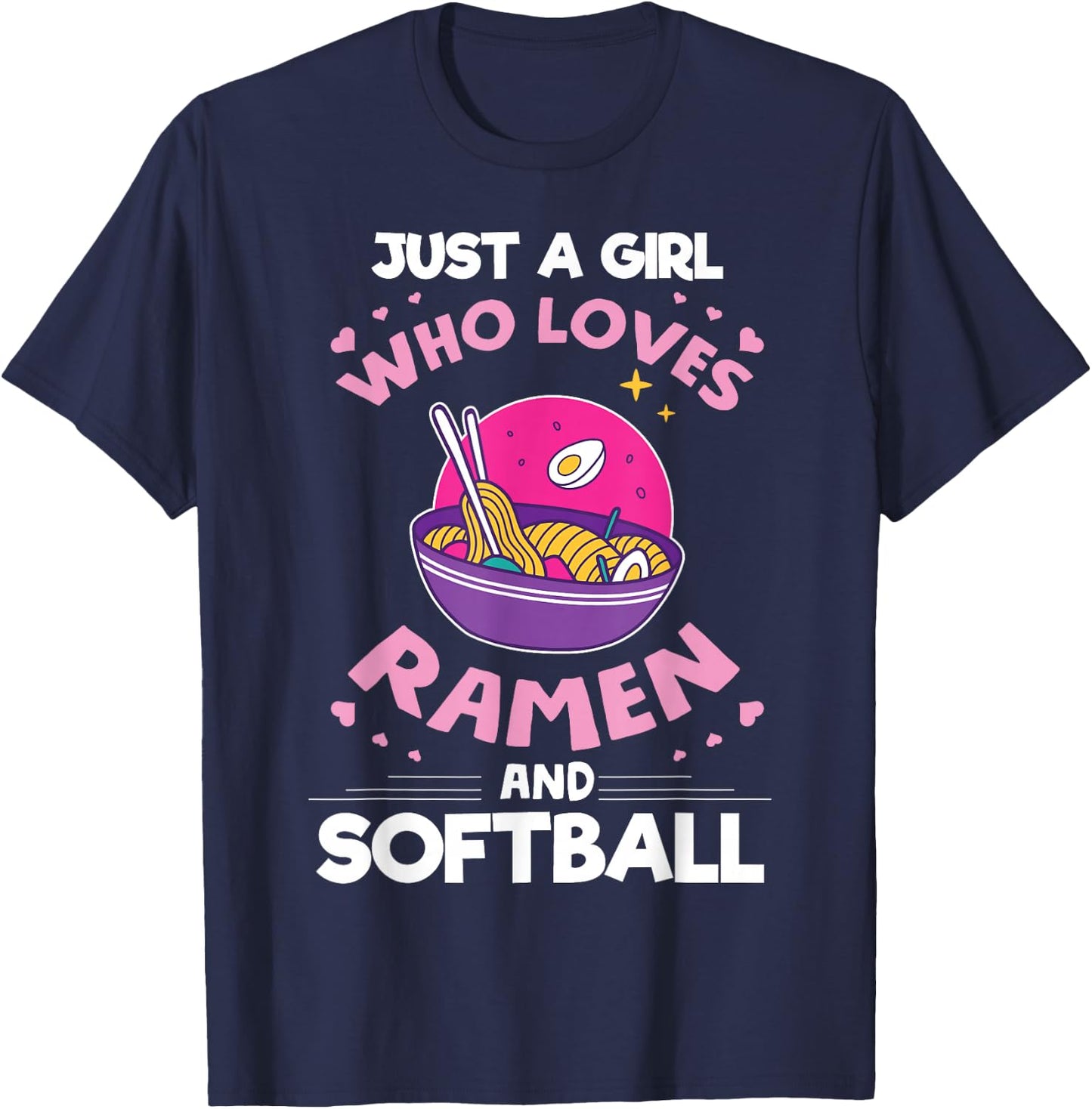 Girl who loves Ramen And Softball Anime gifts for teen girls T-Shirt - T-Shirt | Navy