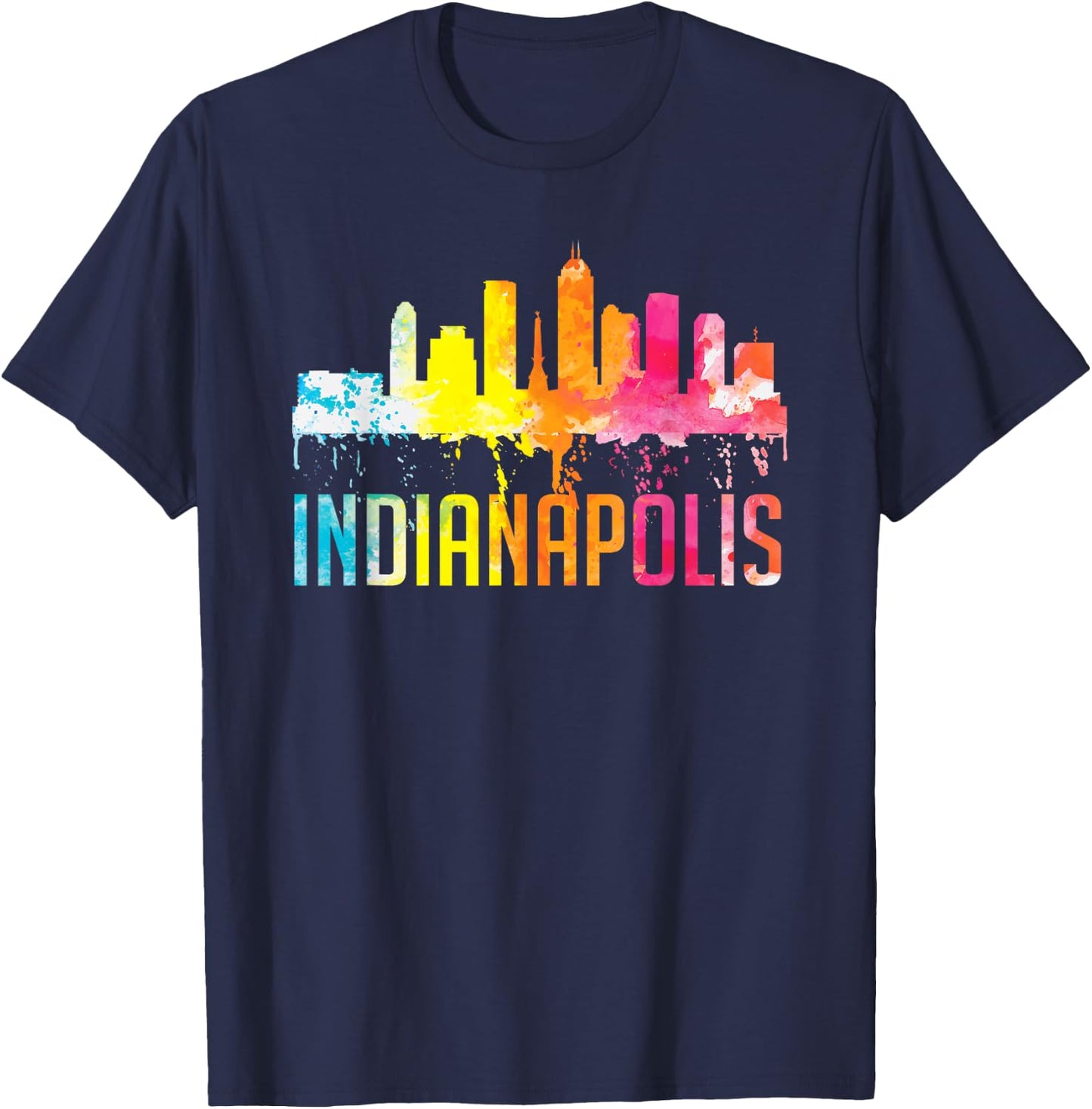 Indianapolis Indiana Watercolor City Skyline Art Souvenir T-Shirt - T-Shirt | Navy
