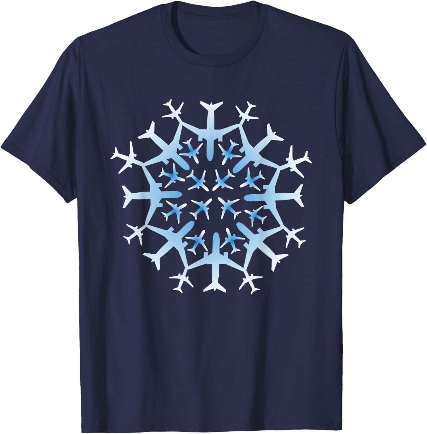 Pilot Gift Snowflake Airplanes Christmas Snow Aviation Plane T-Shirt - T-Shirt | Navy