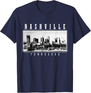 Nashville Skyline Tennessee Vintage USA America Souvenir T-Shirt - T-Shirt | Navy
