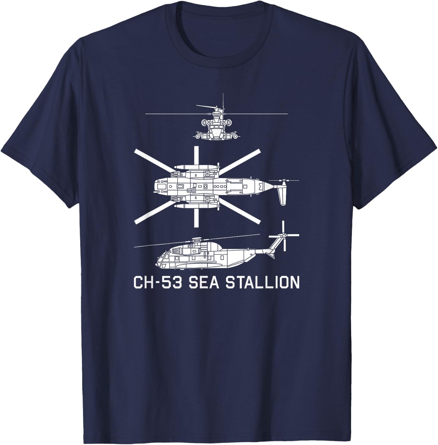 CH-53 Sea Stallion Military Helicopter Silhouette Gift T-Shirt - T-Shirt | Navy