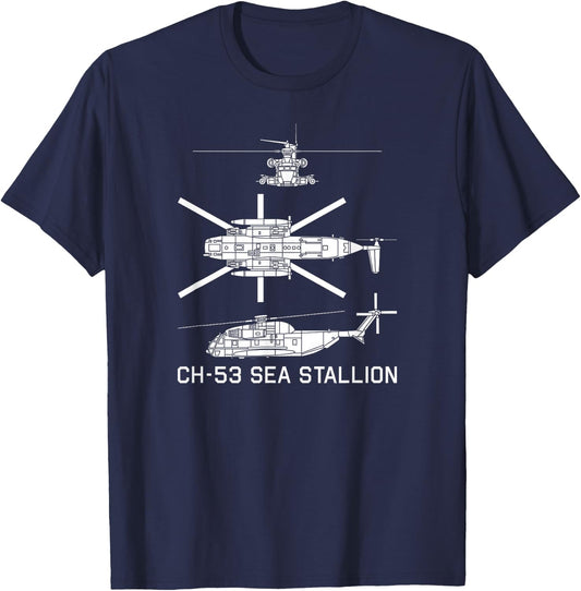 CH-53 Sea Stallion Military Helicopter Silhouette Gift T-Shirt - T-Shirt | Navy