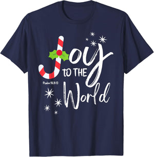 women man kids boy Joy to the World Candy Cane Christmas T-Shirt - T-Shirt | Navy