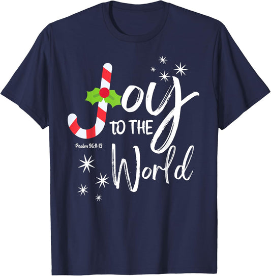 women man kids boy Joy to the World Candy Cane Christmas T-Shirt - T-Shirt | Navy