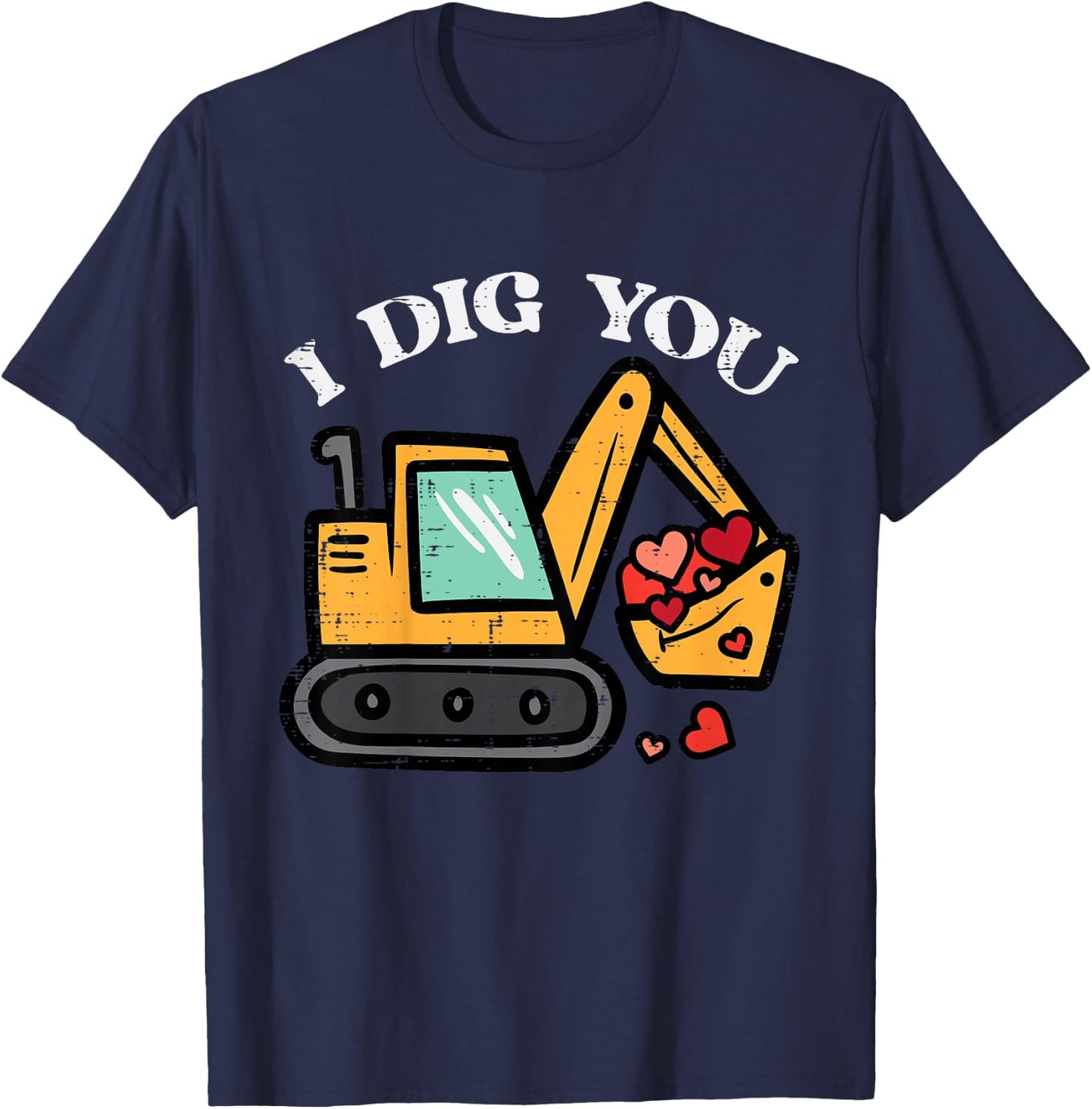 Kids Valentines Day Excavator Dig You Construction Toddler Boys T-Shirt - T-Shirt | Navy