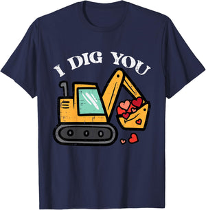Kids Valentines Day Excavator Dig You Construction Toddler Boys T-Shirt - T-Shirt | Navy