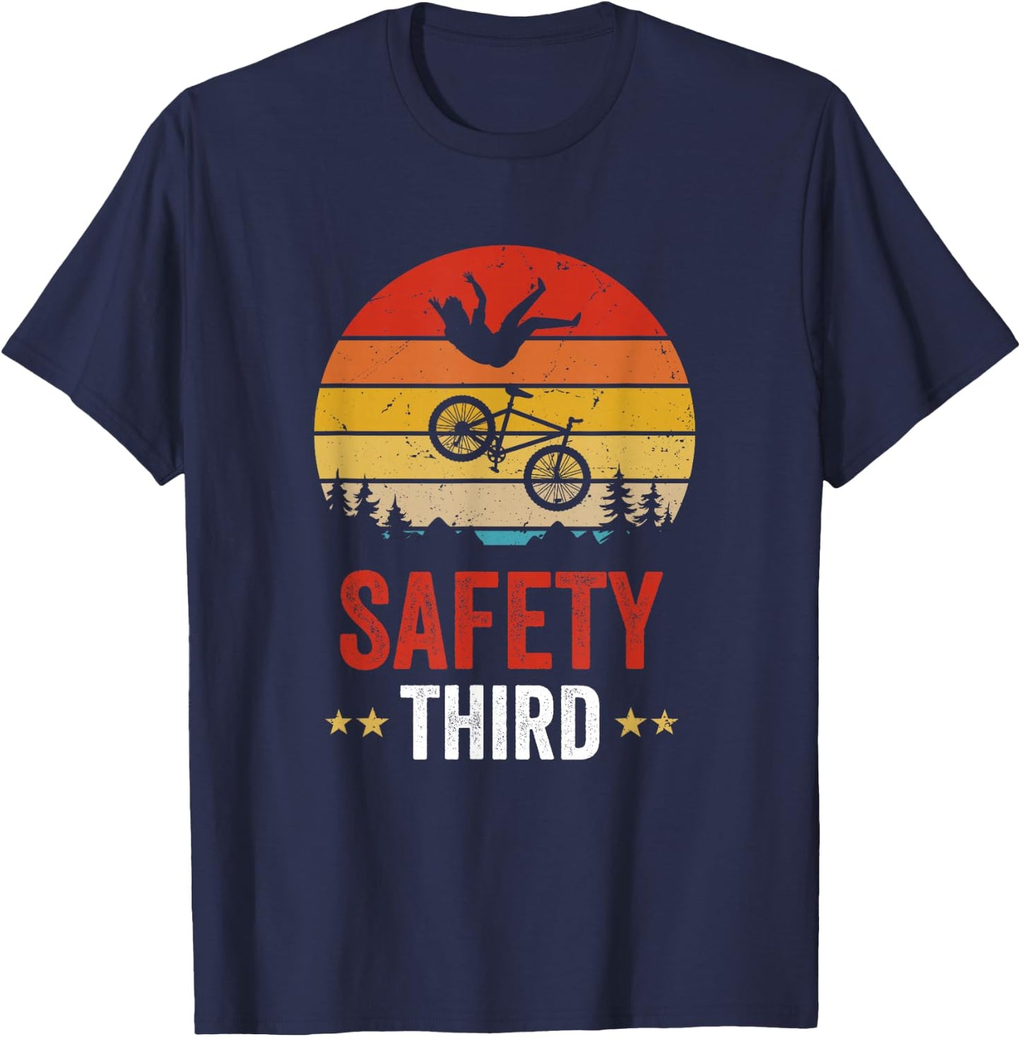 Safety Third Safety 3rd Stunt Crash Funny Mountain Bike T-Shirt - T-Shirt | Navy