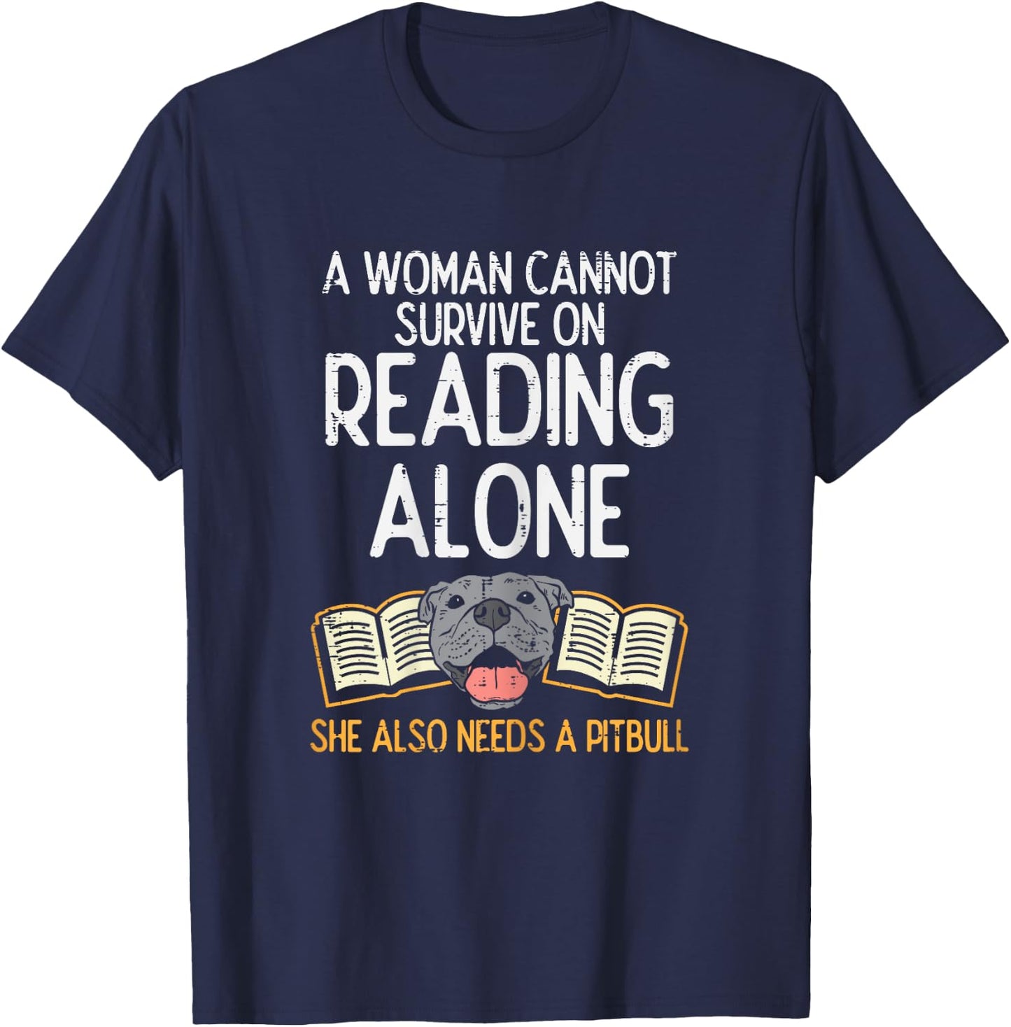 Woman Book Librarian Reading Pitbull Dog Owner Women Gift T-Shirt - T-Shirt | Navy