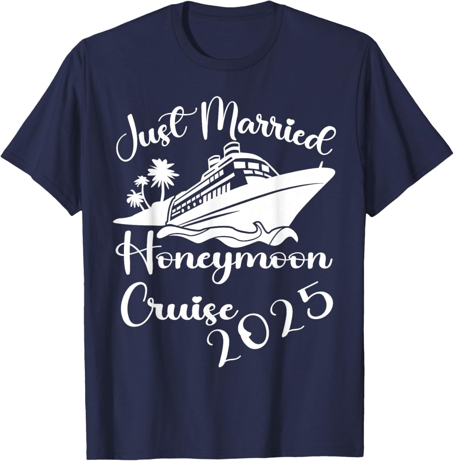 Just Married 2025 Wedding Rings Matching Couple Newlyweds T-Shirt - T-Shirt | Navy