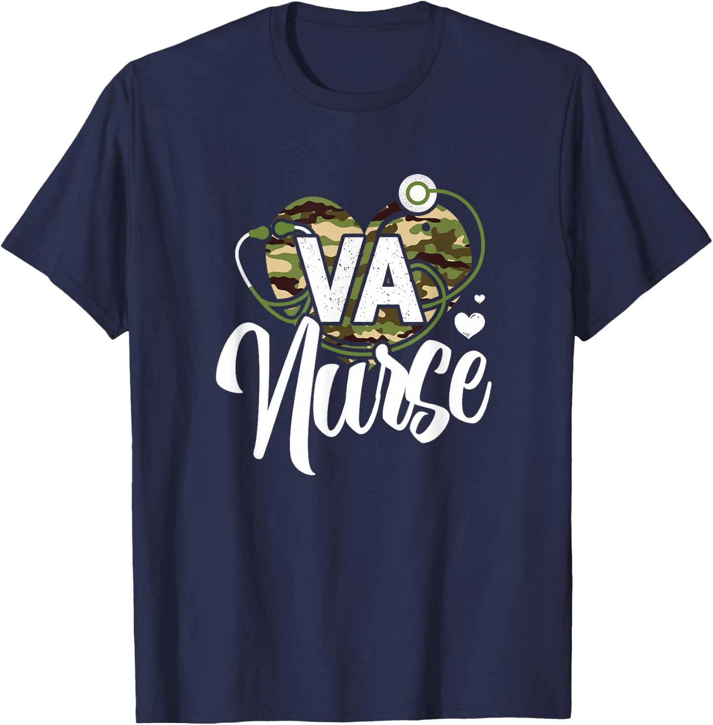 VA Nurse Camo Camouflage Stethoscope Heart T-Shirt - T-Shirt | Navy
