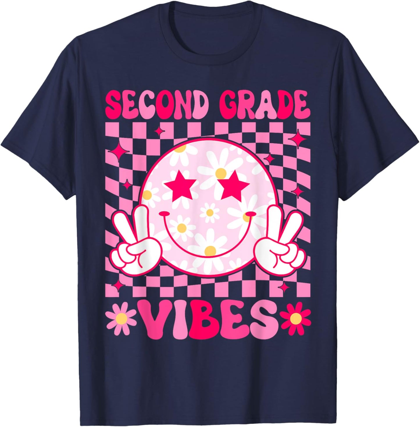 Second Grade Vibes Back To School 2nd Grade Teacher Students Women Kids T-Shirt - T-Shirt | Navy