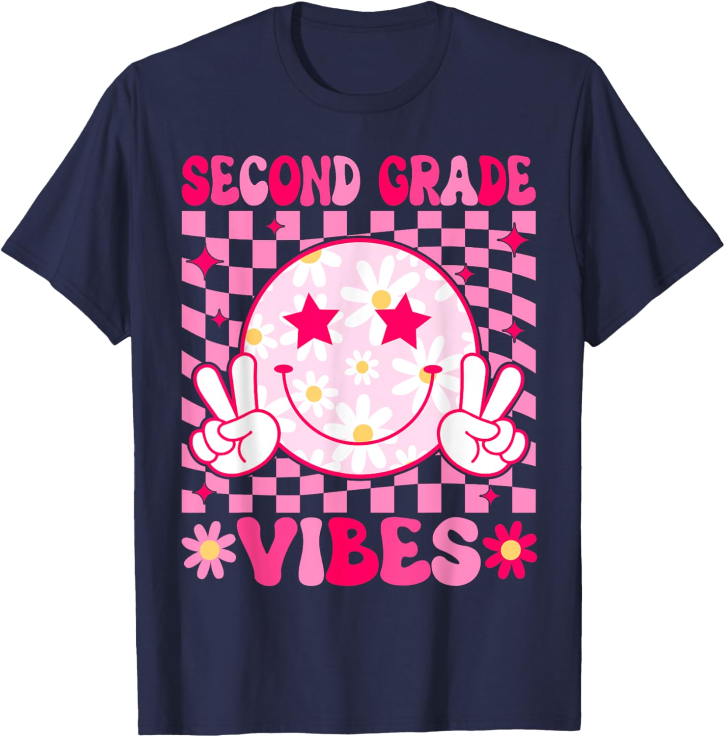 Second Grade Vibes Back To School 2nd Grade Teacher Students Women Kids T-Shirt - T-Shirt | Navy