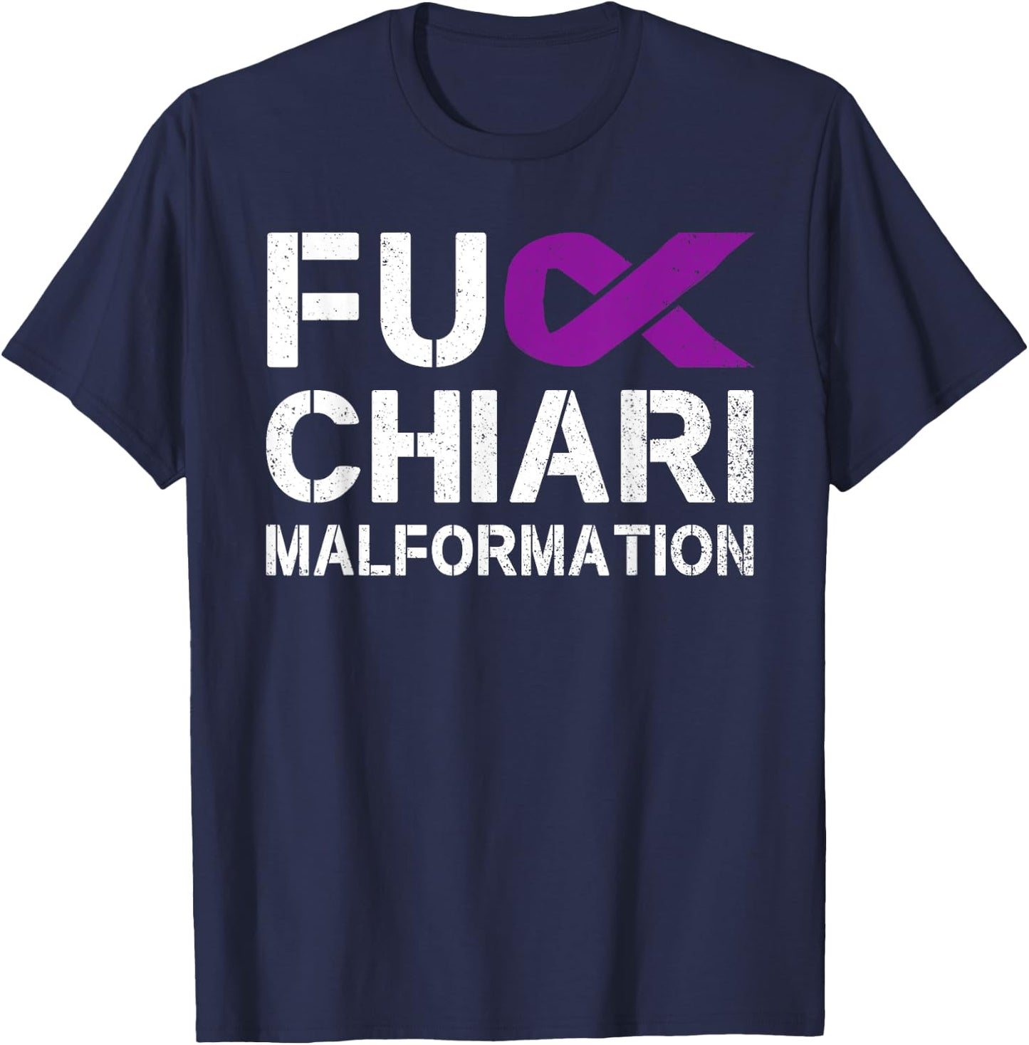 Fuck Chiari Malformation Awareness Purple Ribbon Warrior T-Shirt - T-Shirt | Navy