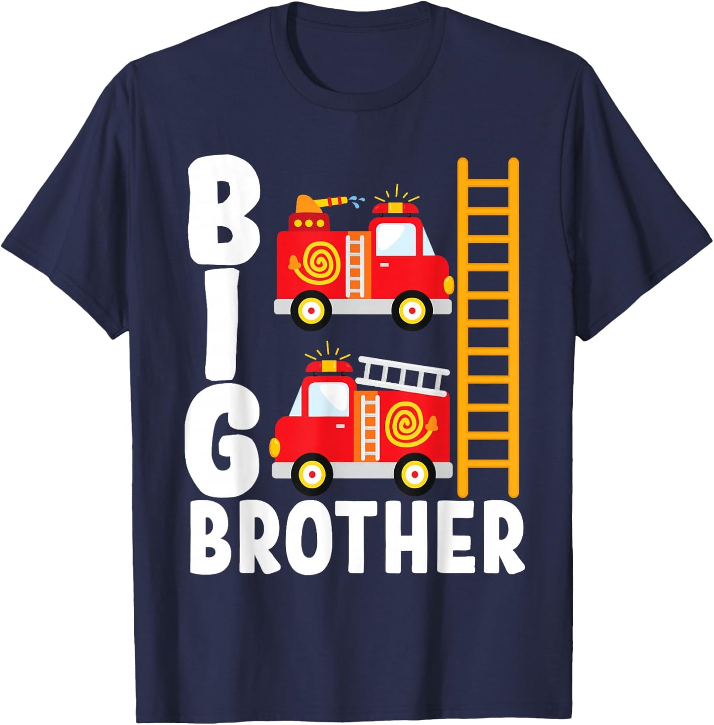Boy's Fire Truck Fire Theme Big Brother Fire Engine T-Shirt - T-Shirt | Navy