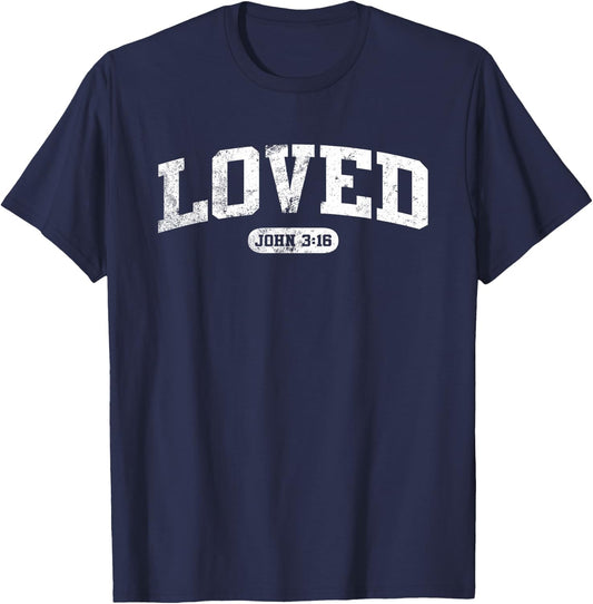Loved John 3:16 Jesus Christian Faith Men Women Gift T-Shirt - T-Shirt | Navy