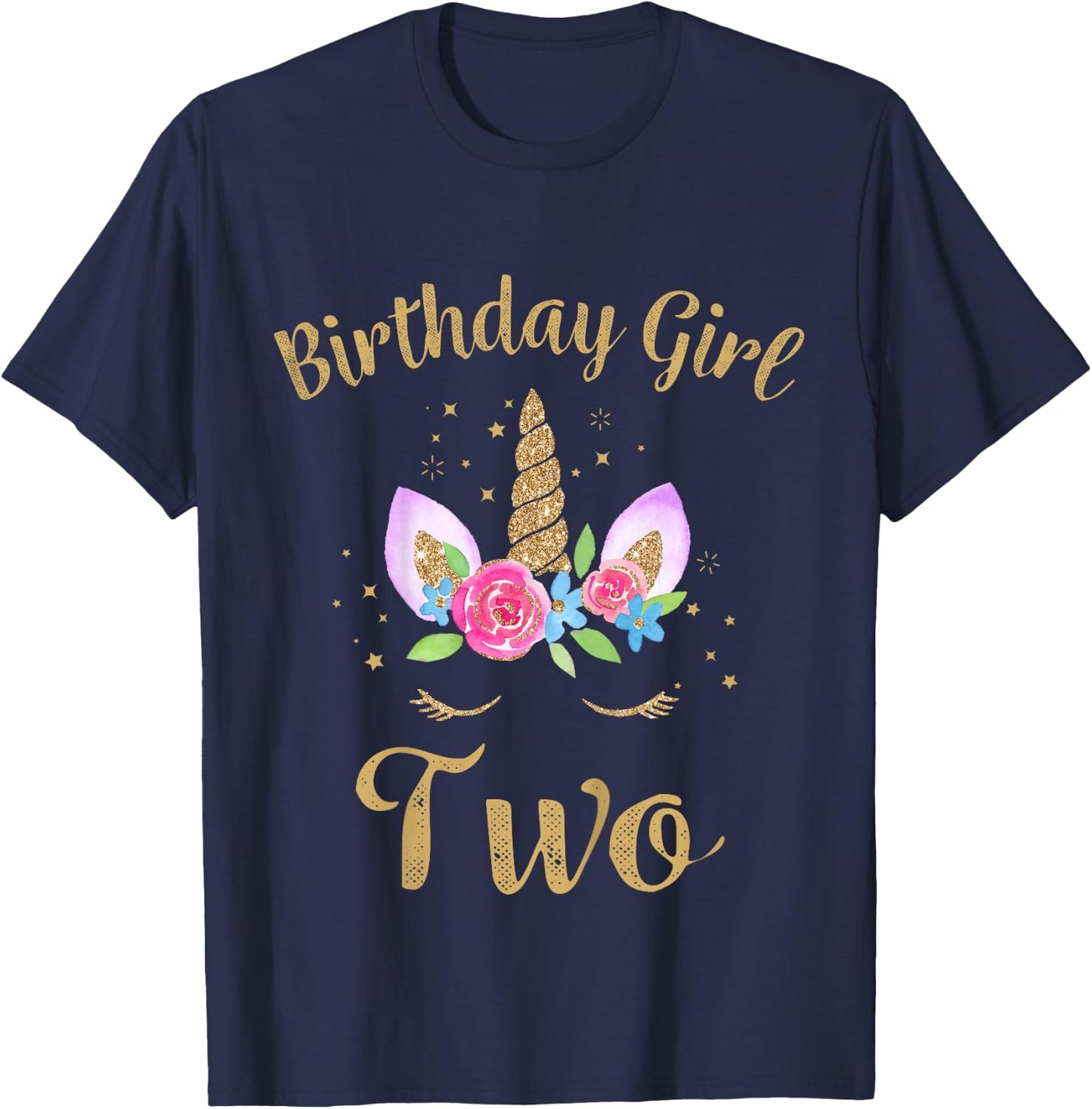Kids 2 Year Old Birthday Girl Unicorn Shirt 2nd Birthday Outfit T-Shirt - T-Shirt | Navy