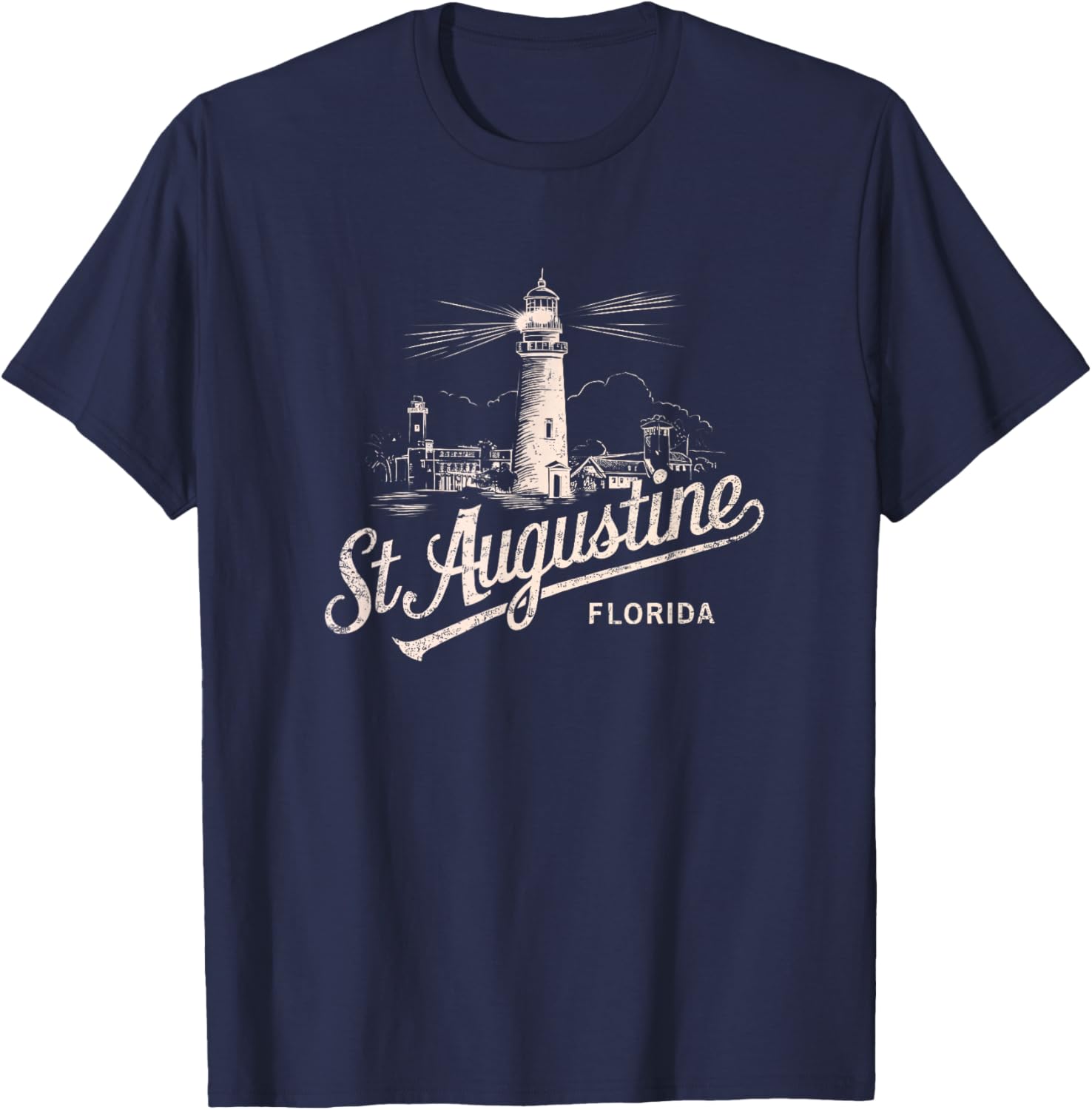 St Augustine Florida Lighthouse Vintage Artwork T-Shirt - T-Shirt | Navy