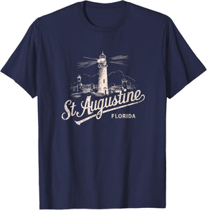 St Augustine Florida Lighthouse Vintage Artwork T-Shirt - T-Shirt | Navy